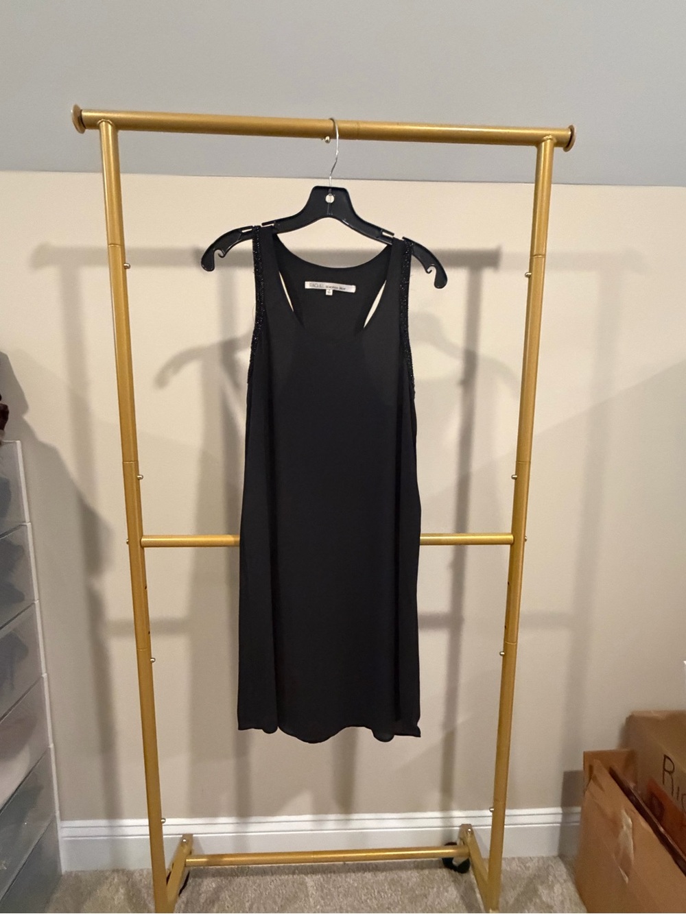 RACHEL Rachel Roy Black Beaded Strap Mini Shift Dress